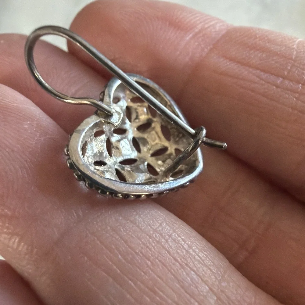 Sterling Silver .925 Marcasite‎ Heart Shaped Pierced Earrings 5.78 g, vintage